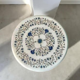 White Marble Coffee Table with Lapis Lazuli Inlay – Handmade Semi-Precious Stone Art Table – Luxury Living Room Decor Unique Handicrafts IND